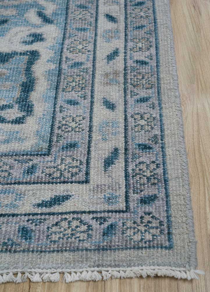 erbe blue wool Hand Knotted Rug - Corner