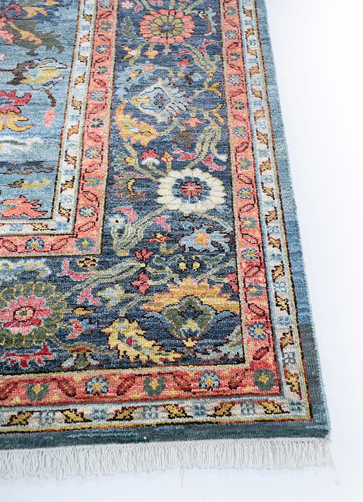 someplace in time blue wool Hand Knotted Rug - Corner