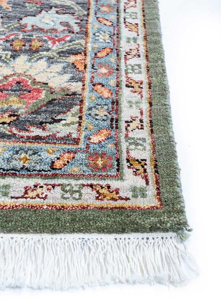 someplace in time green wool Hand Knotted Rug - Corner