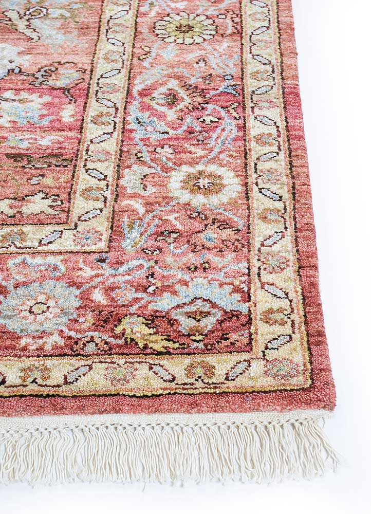 someplace in time red and orange wool Hand Knotted Rug - Corner