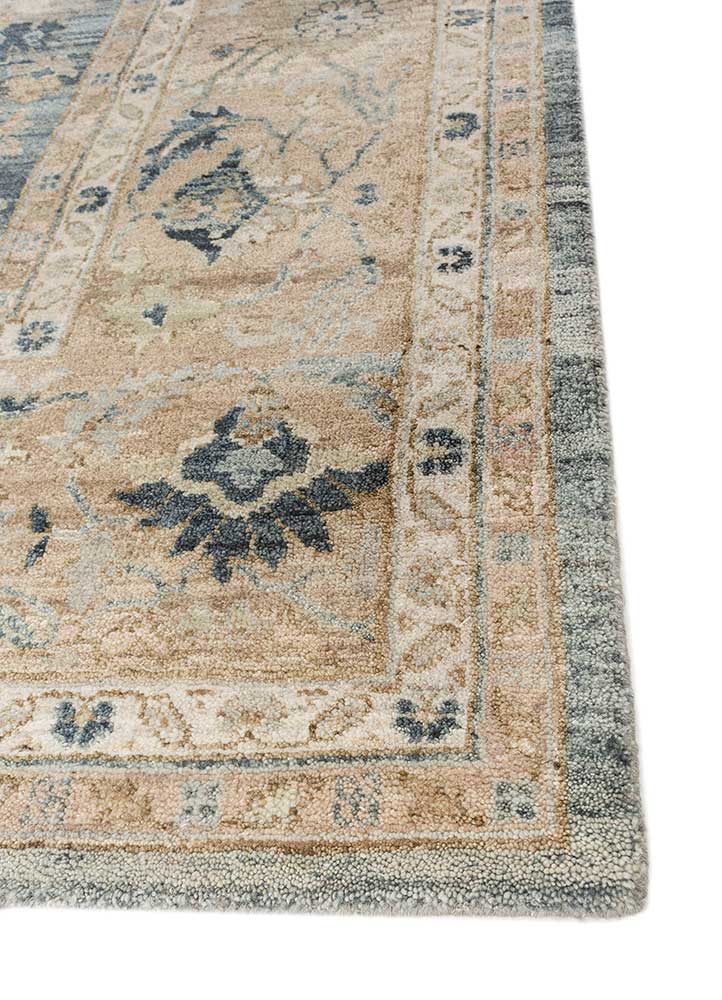 someplace in time blue wool Hand Knotted Rug - Corner