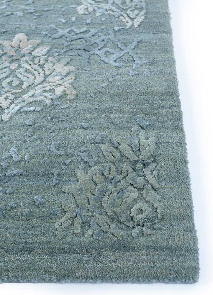 inde rose blue wool and silk Hand Knotted Rug - Corner