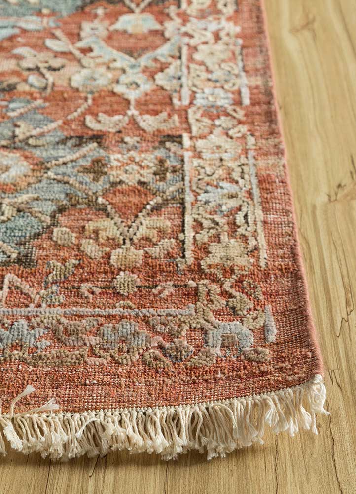 viscaya red and orange wool and silk Hand Knotted Rug - Corner