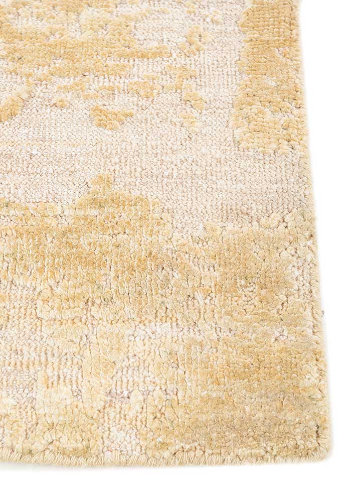 entropy gold afghan wool and silk Hand Knotted Rug - Corner