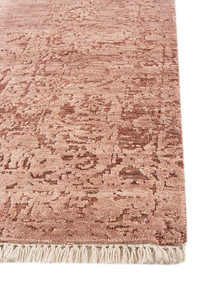 far east red and orange wool and silk Hand Knotted Rug - Corner