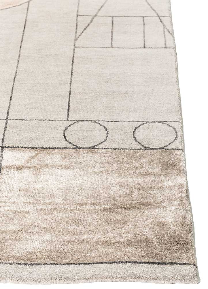 aakar by kavi grey and black wool and bamboo silk Hand Knotted Rug - Corner