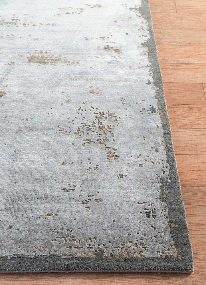 chaos theory by kavi grey and black wool and bamboo silk Hand Knotted Rug - Corner