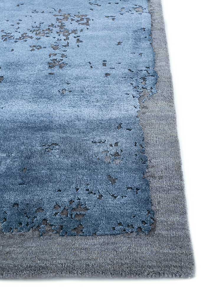 chaos theory by kavi blue wool and bamboo silk Hand Knotted Rug - Corner