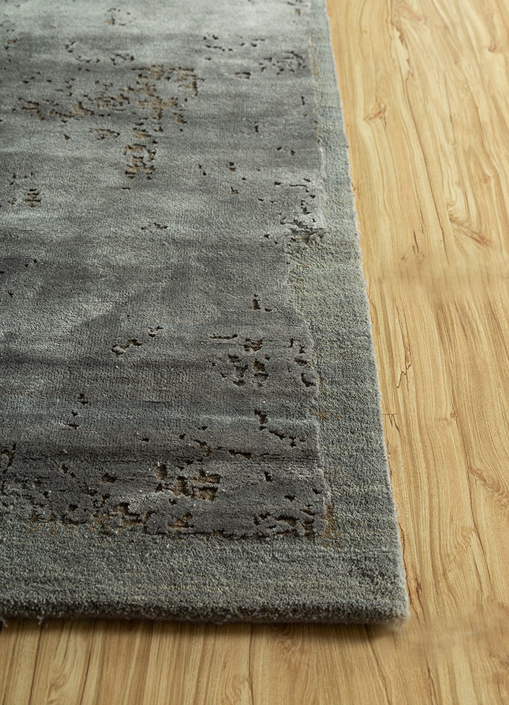 chaos theory by kavi grey and black wool and bamboo silk Hand Knotted Rug - Corner chaos theory by kavi grey and black wool and bamboo silk Hand Knotted Rug - Corner
