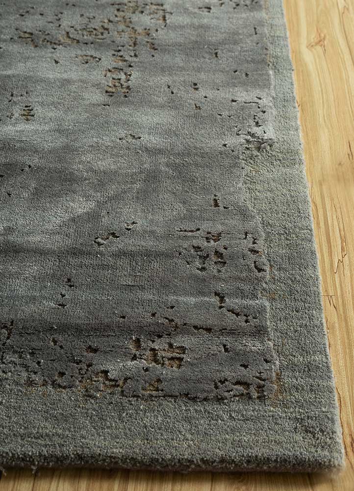 chaos theory by kavi grey and black wool and bamboo silk Hand Knotted Rug - Corner