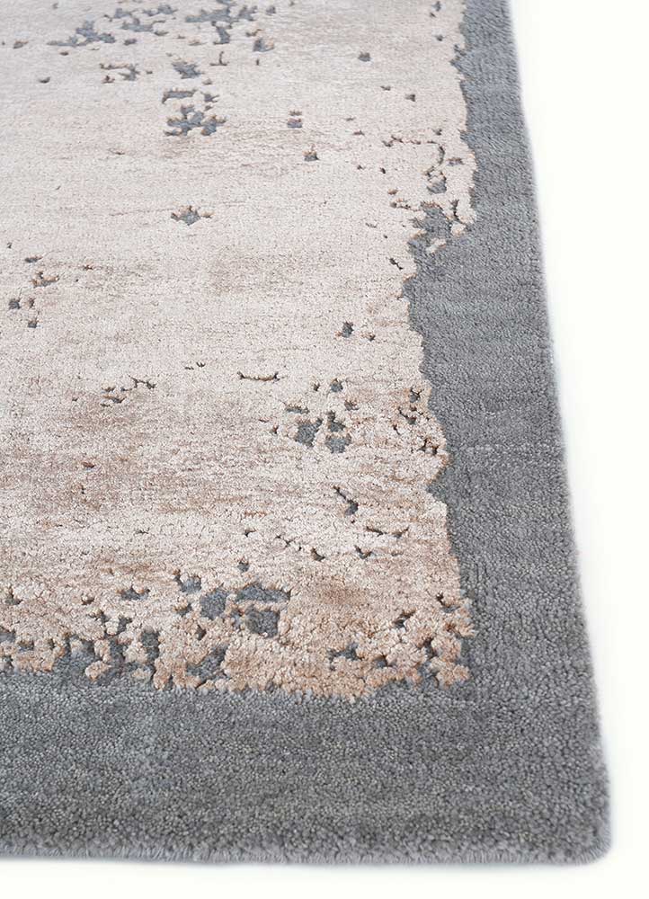 chaos theory by kavi beige and brown wool and bamboo silk Hand Knotted Rug - Corner