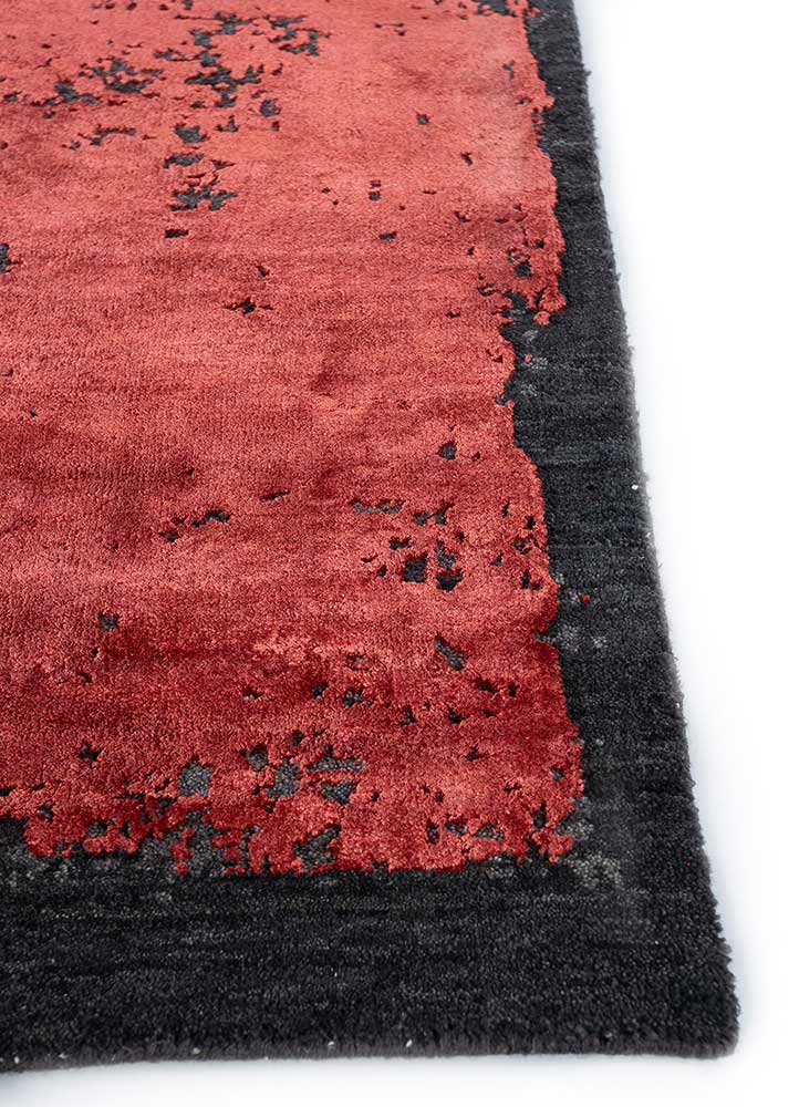 chaos theory by kavi red and orange wool and bamboo silk Hand Knotted Rug - Corner