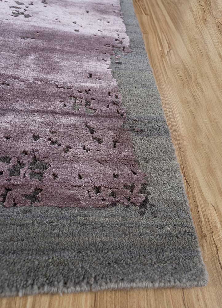 chaos theory by kavi pink and purple wool and bamboo silk Hand Knotted Rug - Corner