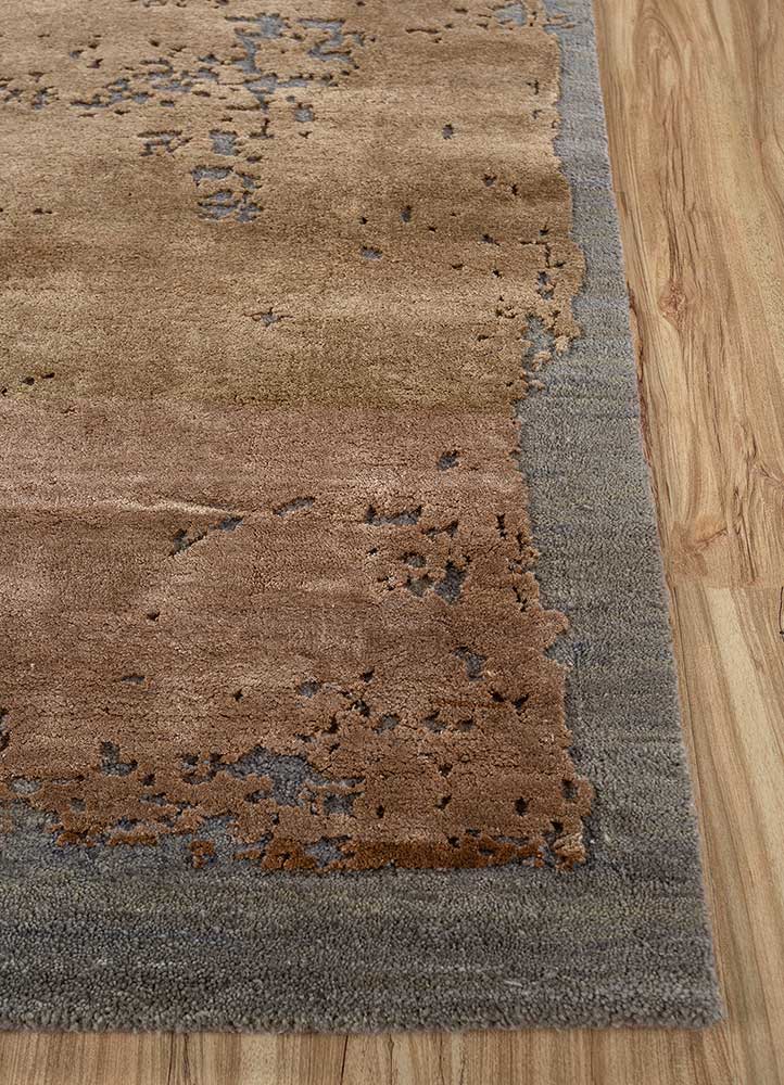 chaos theory by kavi beige and brown wool and bamboo silk Hand Knotted Rug - Corner