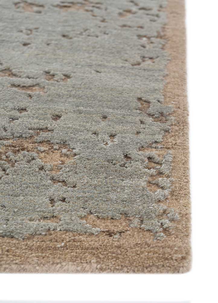 chaos theory by kavi blue wool and bamboo silk Hand Knotted Rug - Corner