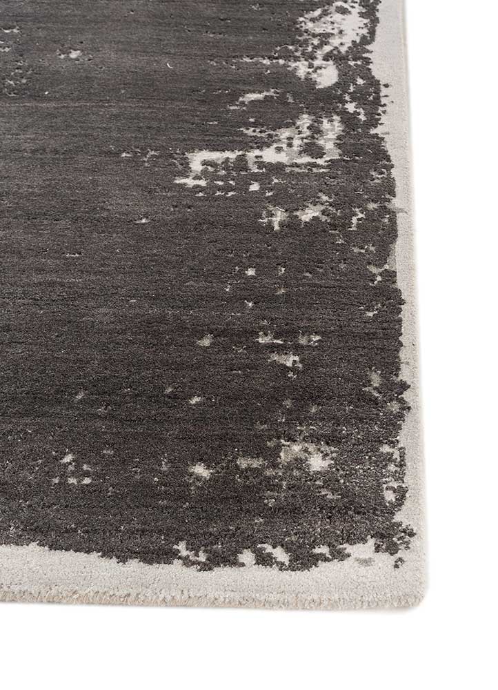 chaos theory by kavi grey and black wool and bamboo silk Hand Knotted Rug - Corner