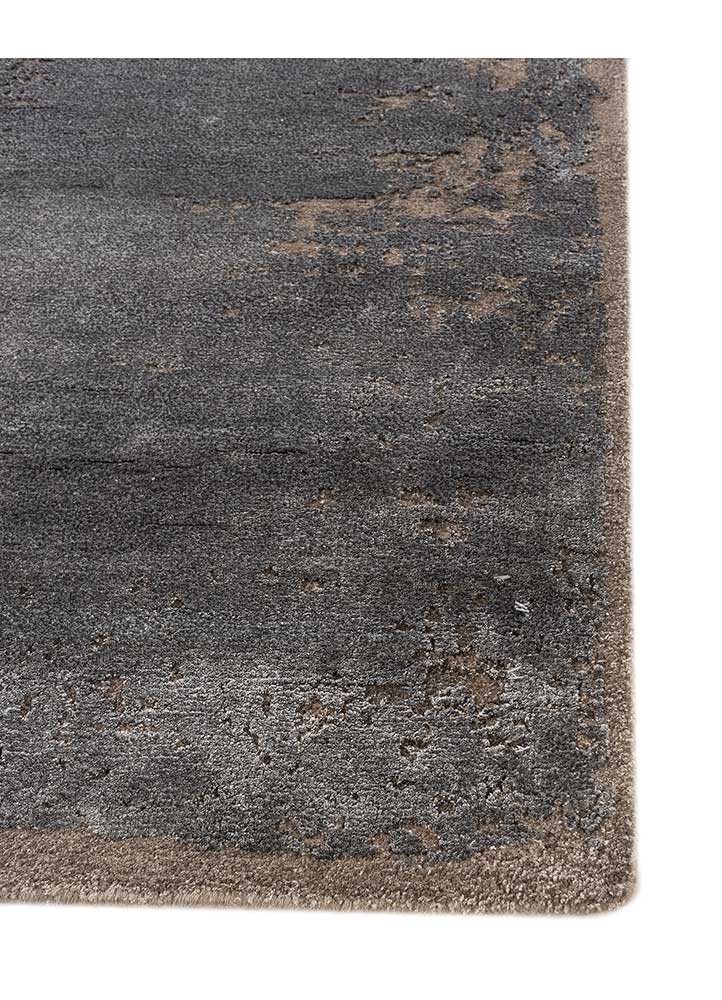 chaos theory by kavi grey and black wool and bamboo silk Hand Knotted Rug - Corner