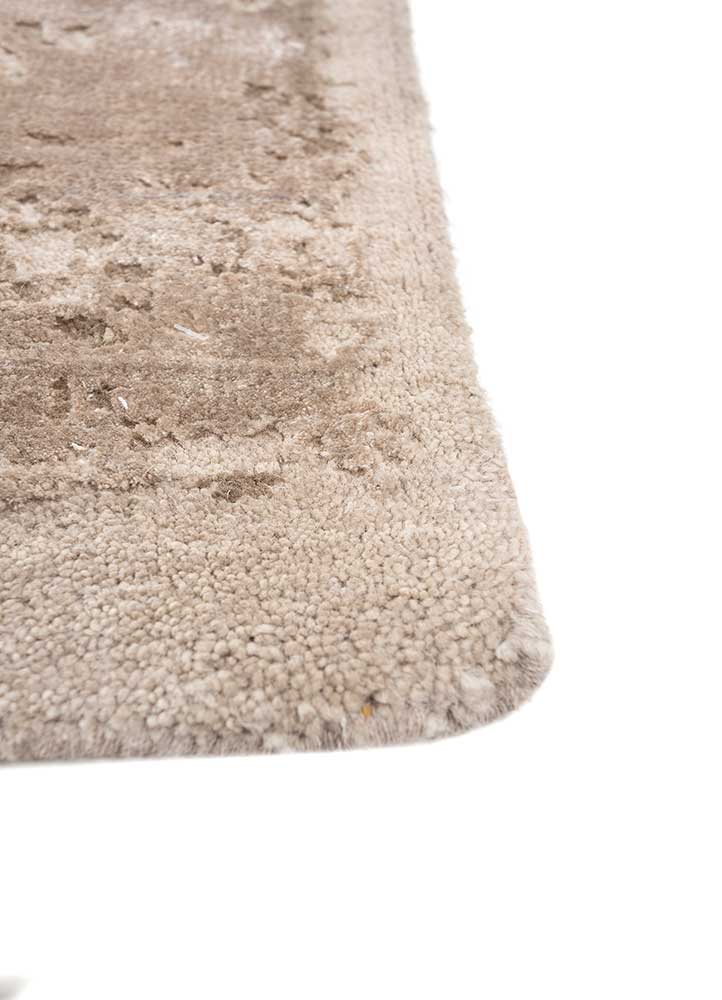 unfold by kavi ivory wool and bamboo silk Hand Knotted Rug - Corner