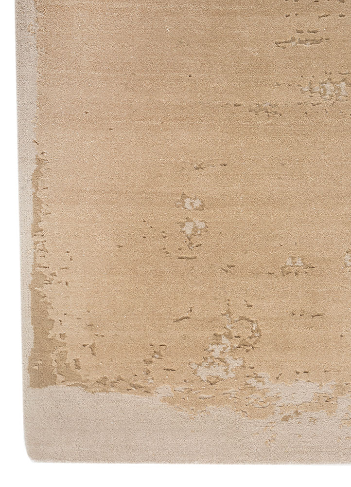 unfold by kavi beige and brown wool and bamboo silk Hand Knotted Rug - Corner