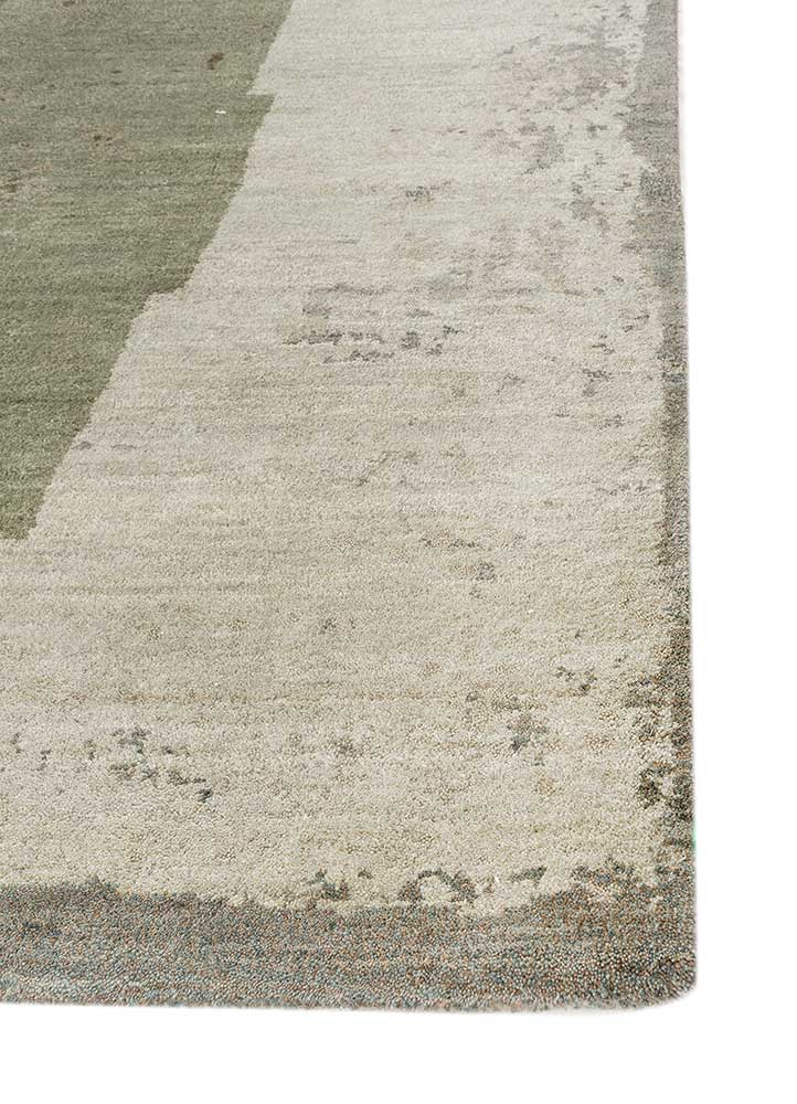 unfold by kavi green wool and bamboo silk Hand Knotted Rug - Corner