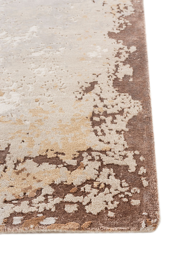 chaos theory by kavi ivory wool and bamboo silk Hand Knotted Rug - Corner