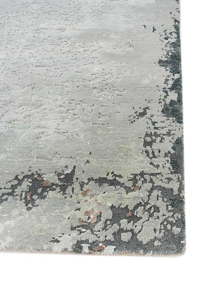 chaos theory by kavi blue wool and bamboo silk Hand Knotted Rug - Corner