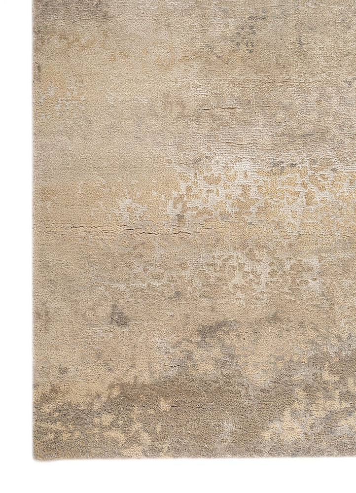 chaos theory by kavi ivory wool and bamboo silk Hand Knotted Rug - Corner