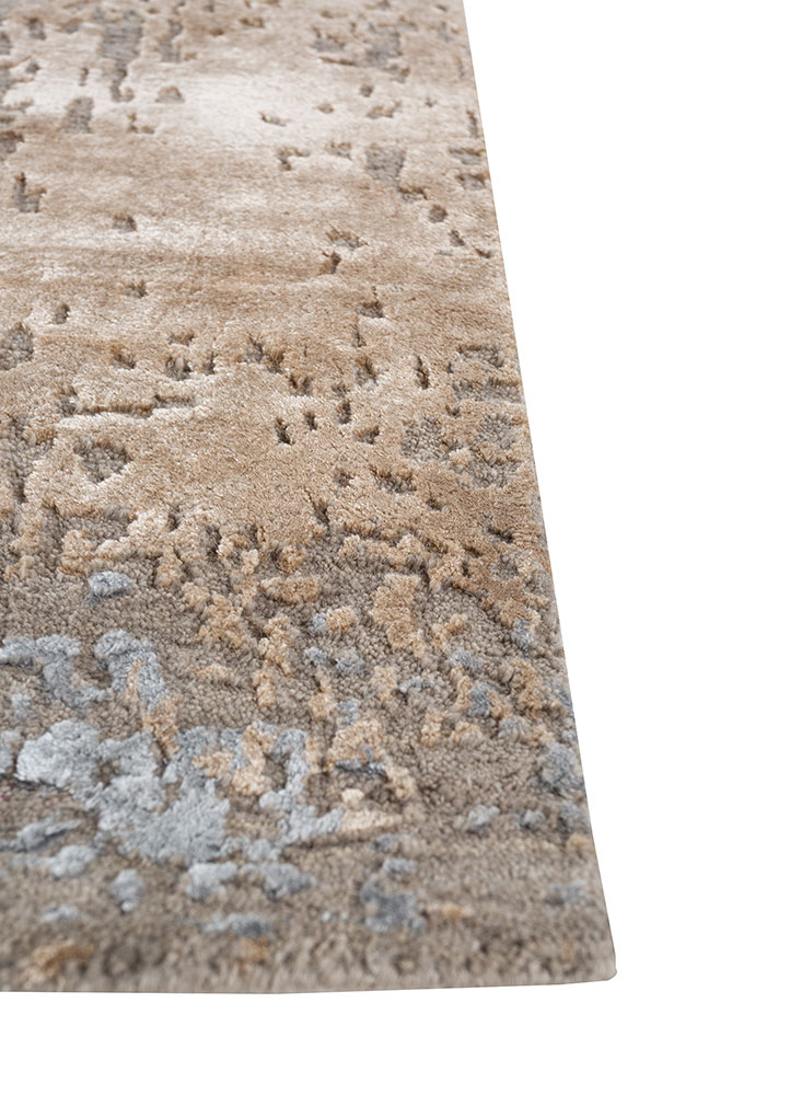 chaos theory by kavi beige and brown wool and bamboo silk Hand Knotted Rug - Corner