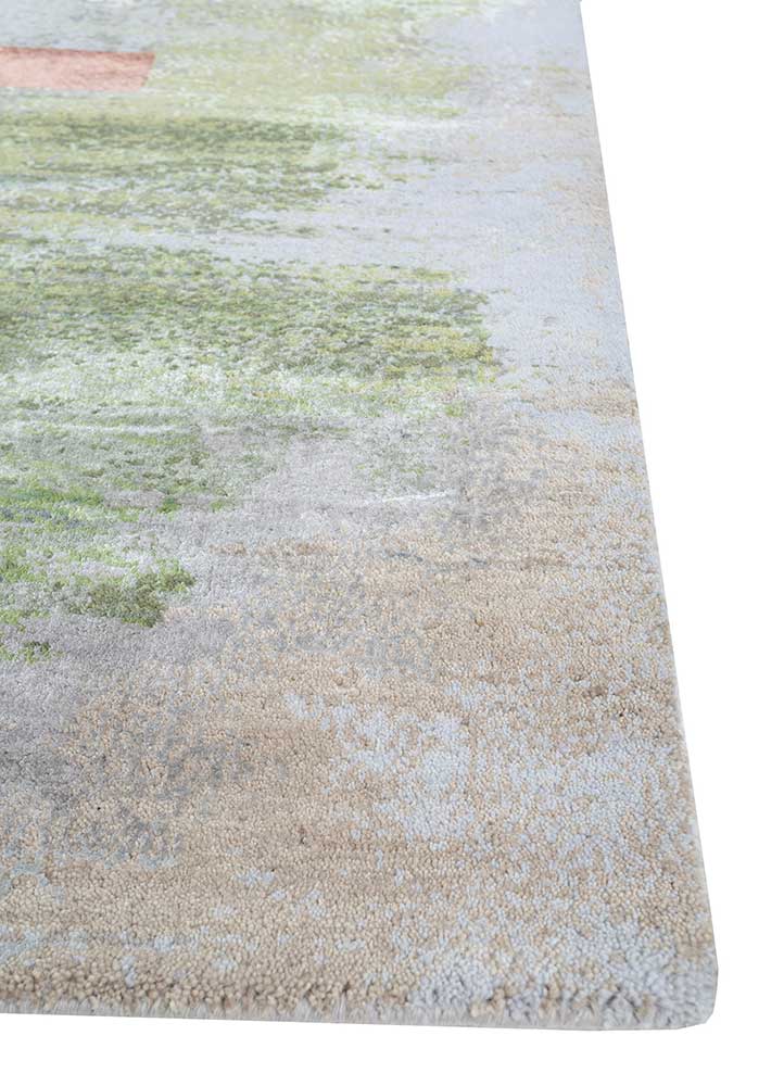 aakar by kavi grey and black wool and bamboo silk Hand Knotted Rug - Corner