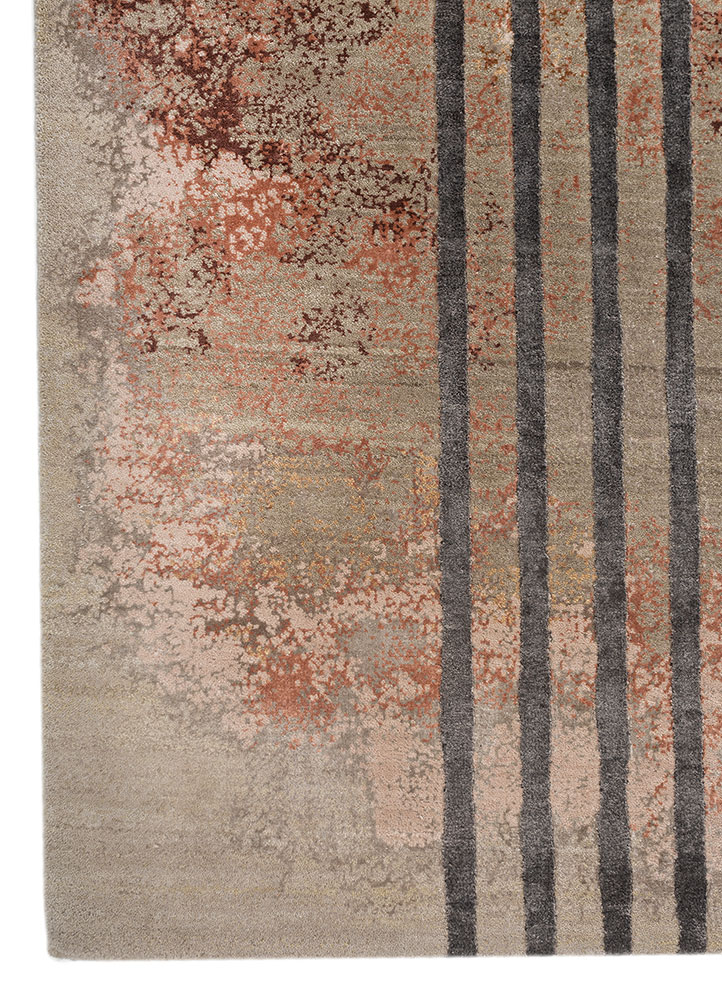 aakar by kavi grey and black wool and bamboo silk Hand Knotted Rug - Corner