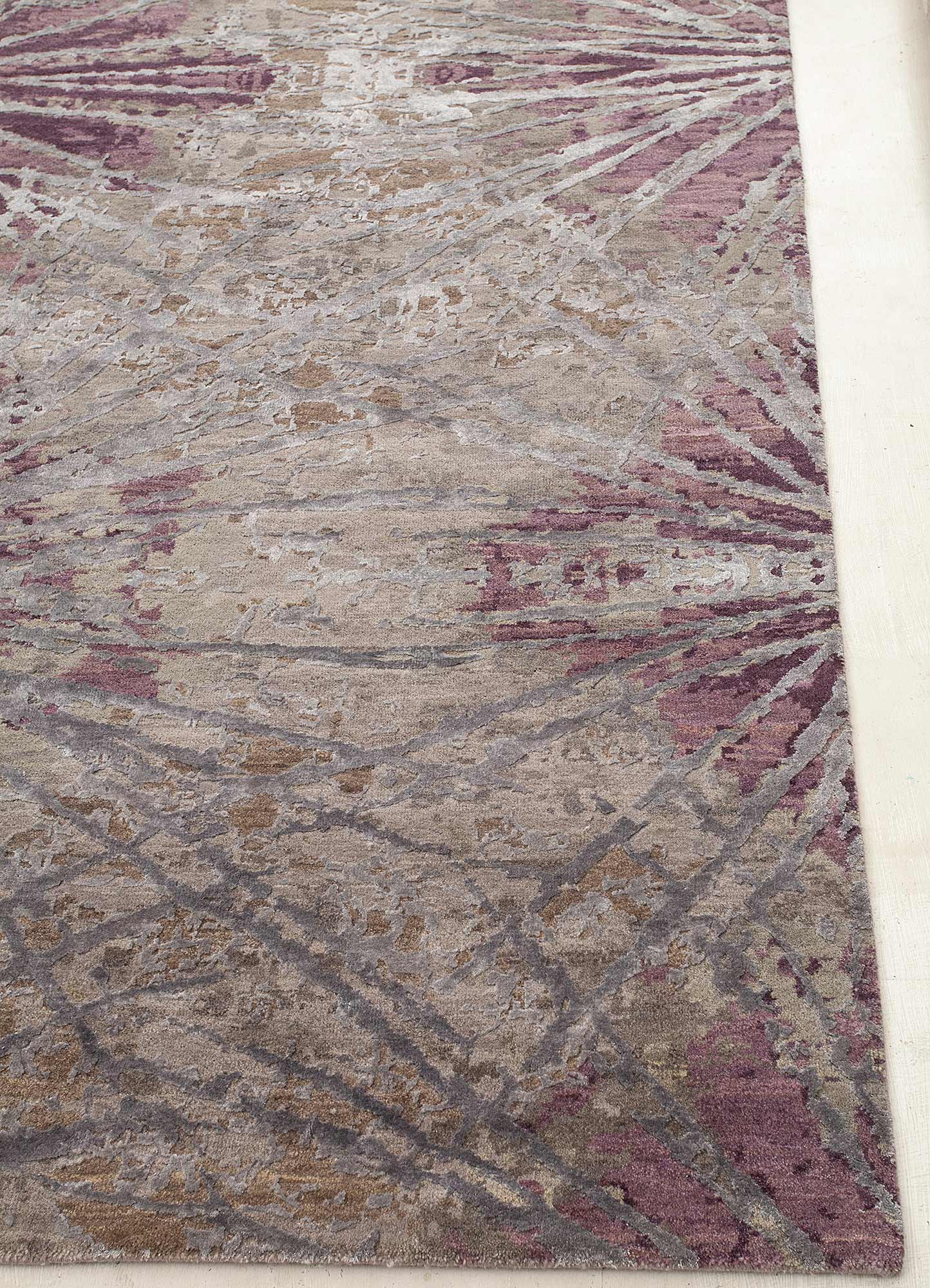 chaos theory by kavi grey and black wool and bamboo silk Hand Knotted Rug - Corner