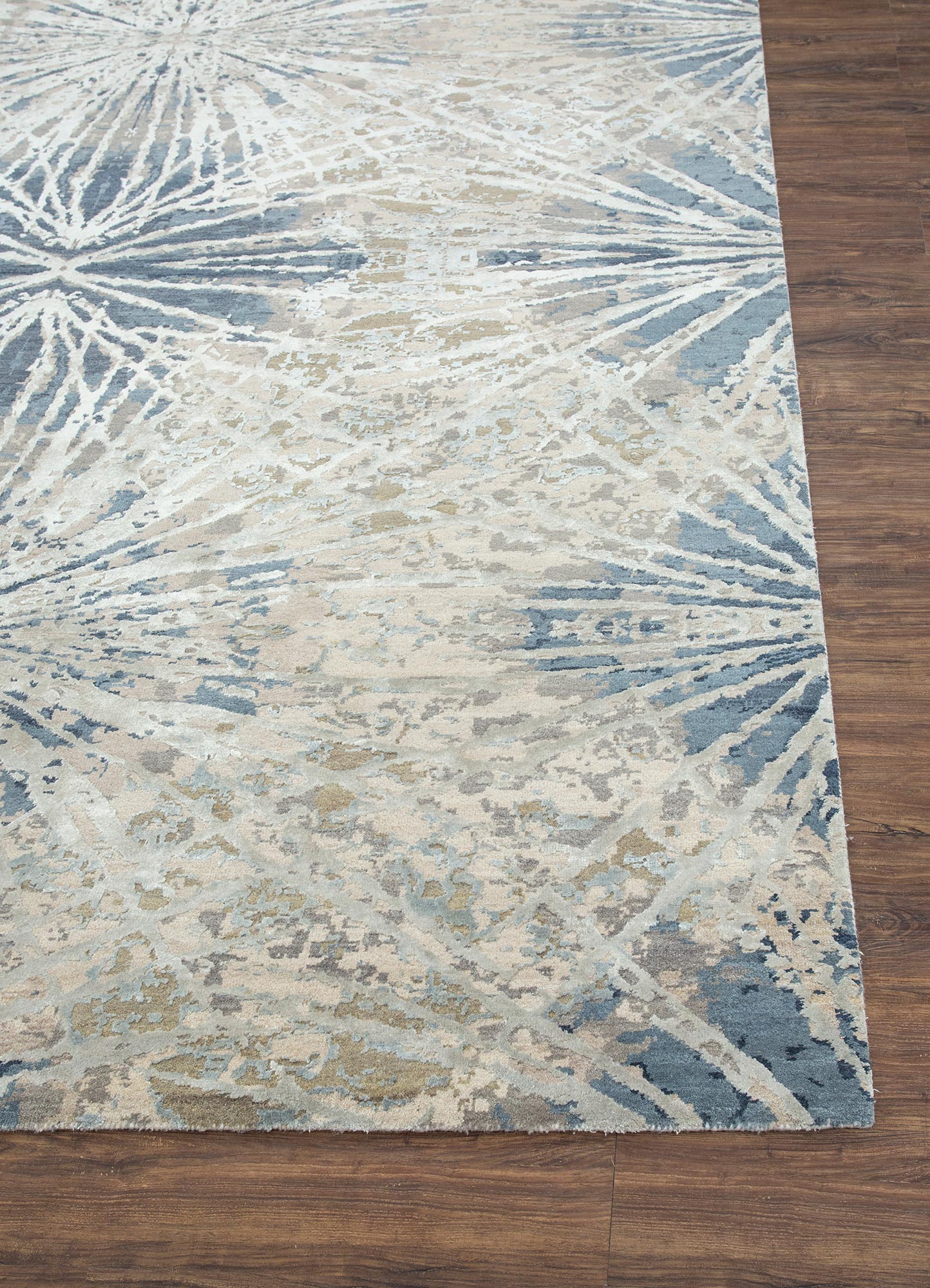 chaos theory by kavi ivory wool and bamboo silk Hand Knotted Rug - Corner