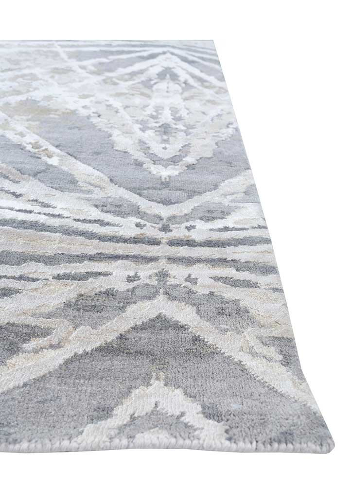 chaos theory by kavi ivory wool and bamboo silk Hand Knotted Rug - Corner