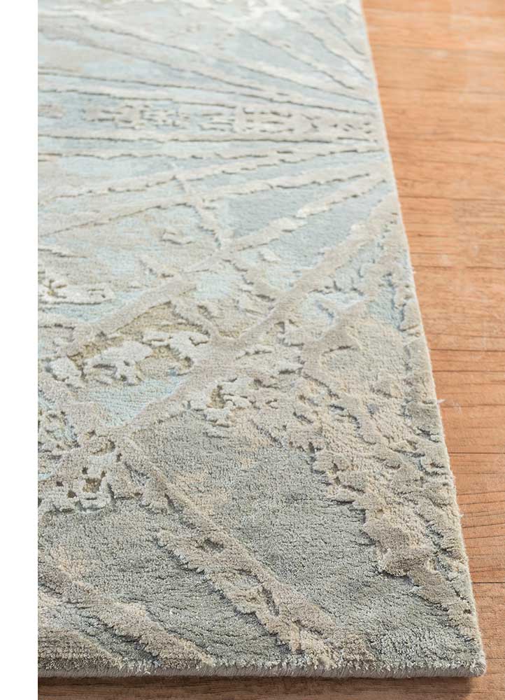 chaos theory by kavi grey and black wool and bamboo silk Hand Knotted Rug - Corner