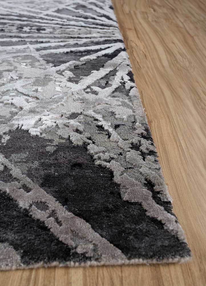 chaos theory by kavi ivory wool and bamboo silk Hand Knotted Rug - Corner