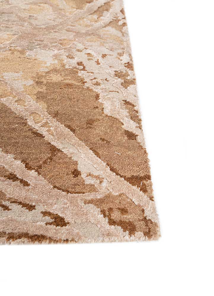 chaos theory by kavi beige and brown wool and bamboo silk Hand Knotted Rug - Corner