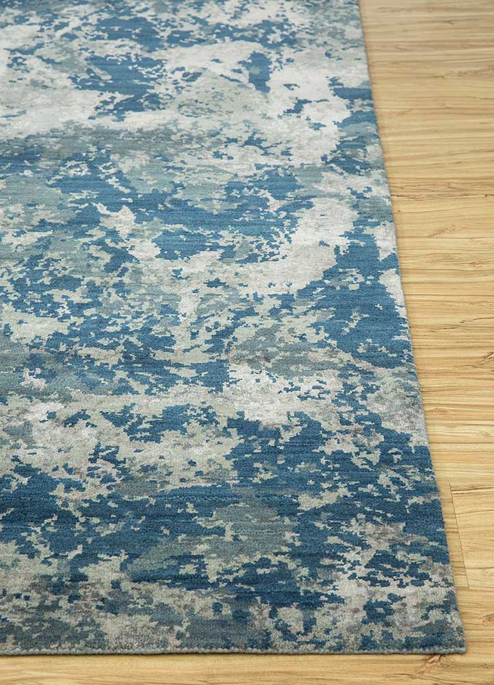 chaos theory by kavi blue wool and bamboo silk Hand Knotted Rug - Corner chaos theory by kavi blue wool and bamboo silk Hand Knotted Rug - Corner