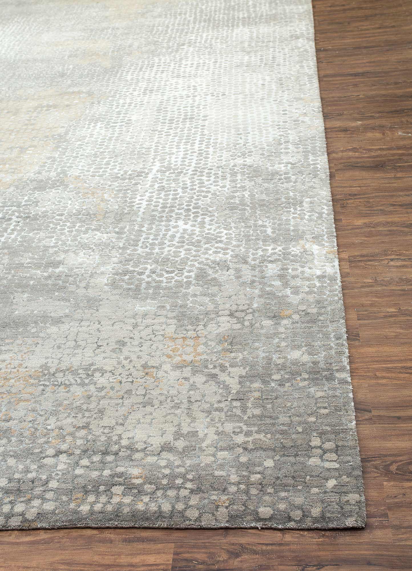 chaos theory by kavi grey and black wool and bamboo silk Hand Knotted Rug - Corner