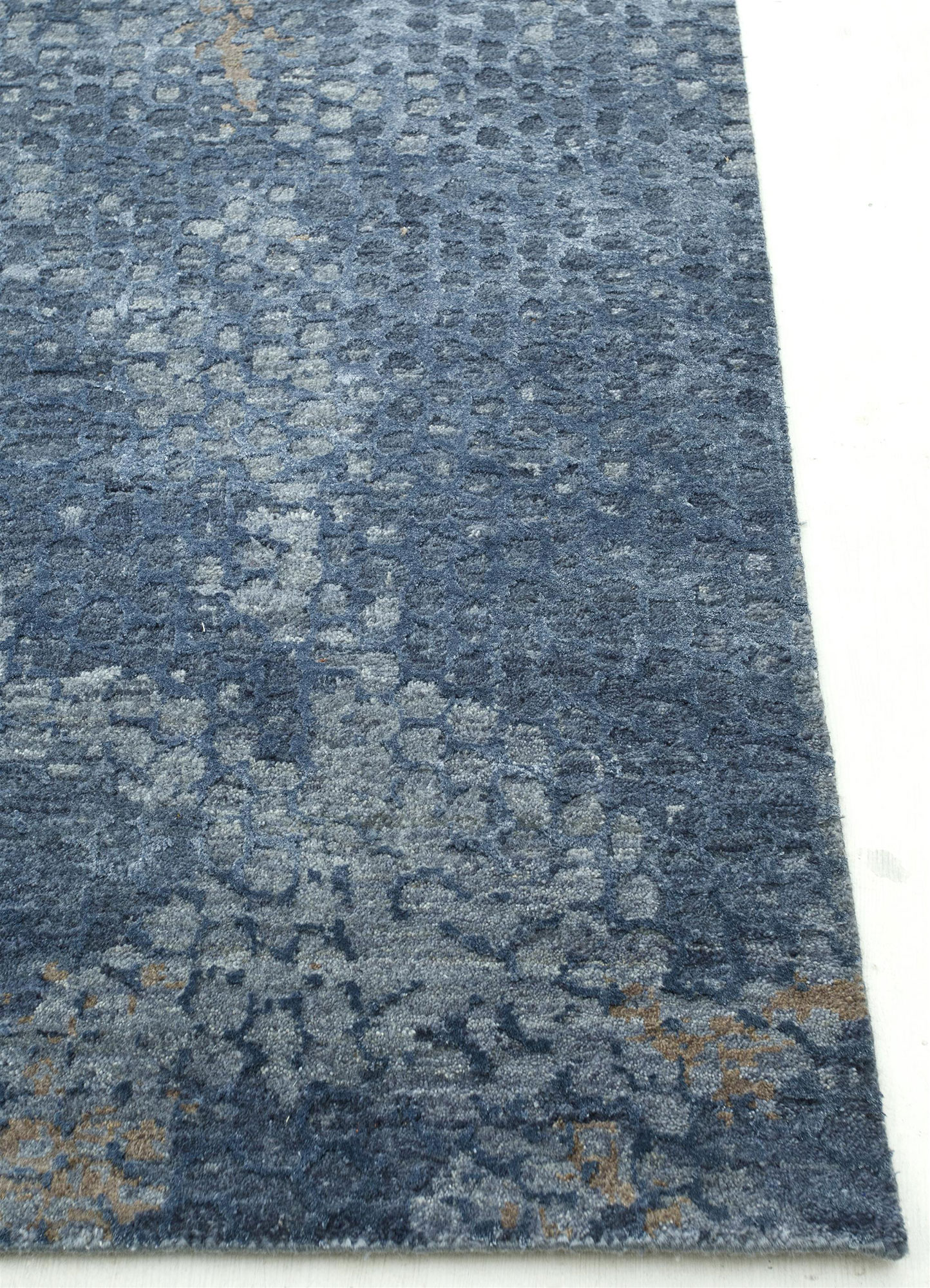 chaos theory by kavi blue wool and bamboo silk Hand Knotted Rug - Corner