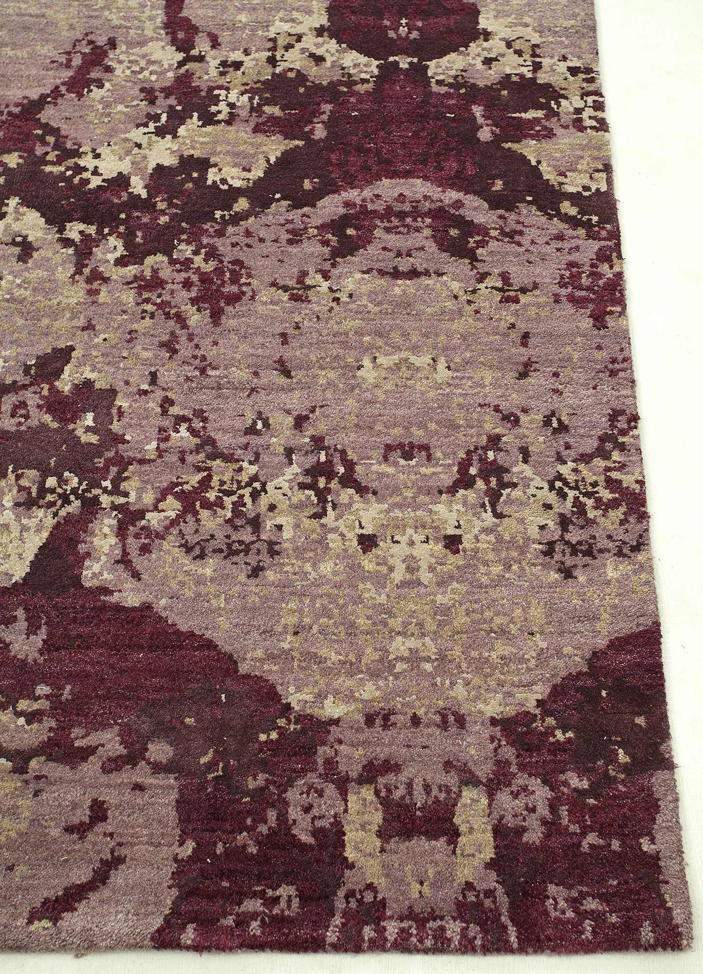 chaos theory by kavi pink and purple wool and bamboo silk Hand Knotted Rug - Corner