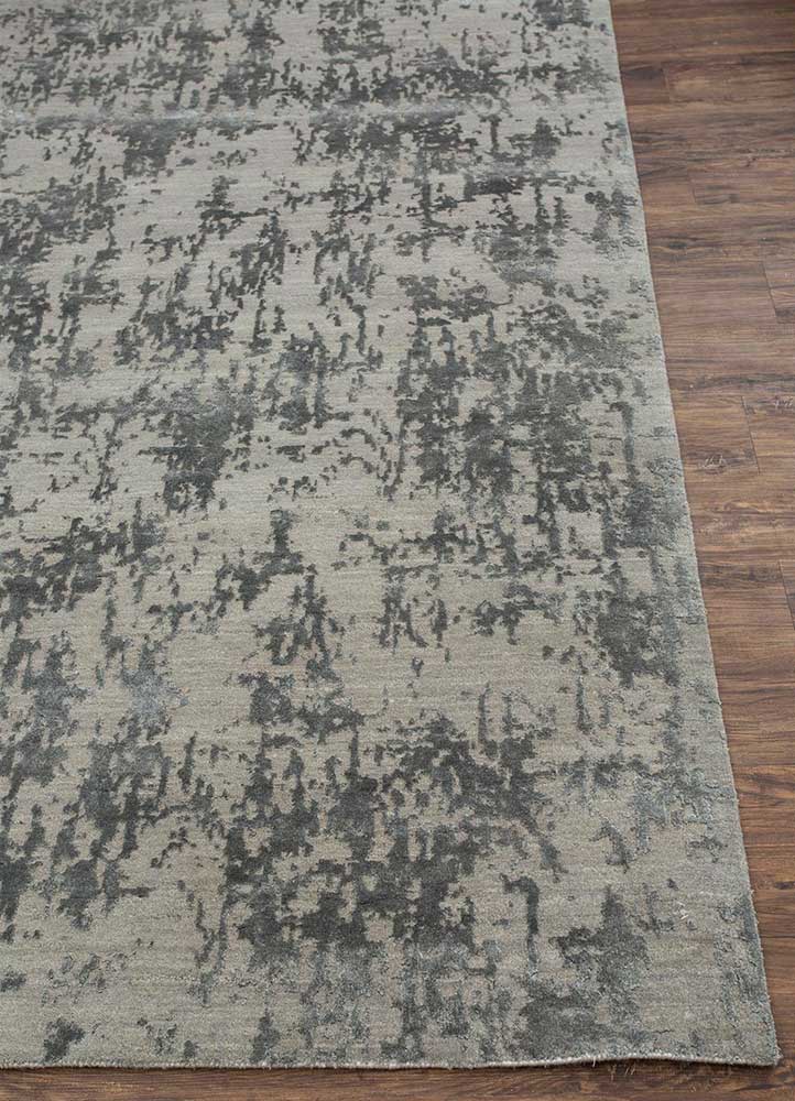 chaos theory by kavi grey and black wool and bamboo silk Hand Knotted Rug - Corner
