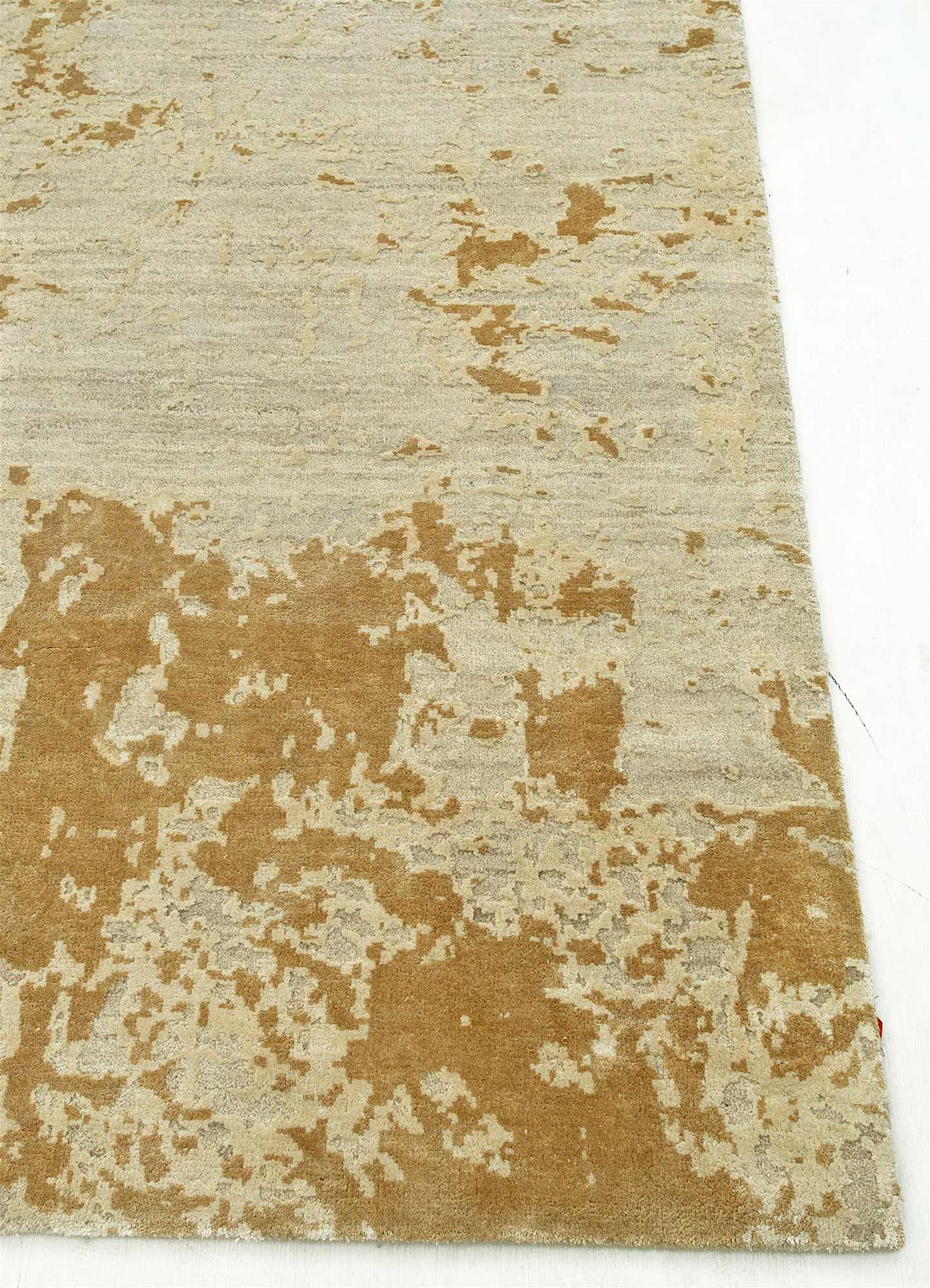 chaos theory by kavi beige and brown wool and bamboo silk Hand Knotted Rug - Corner