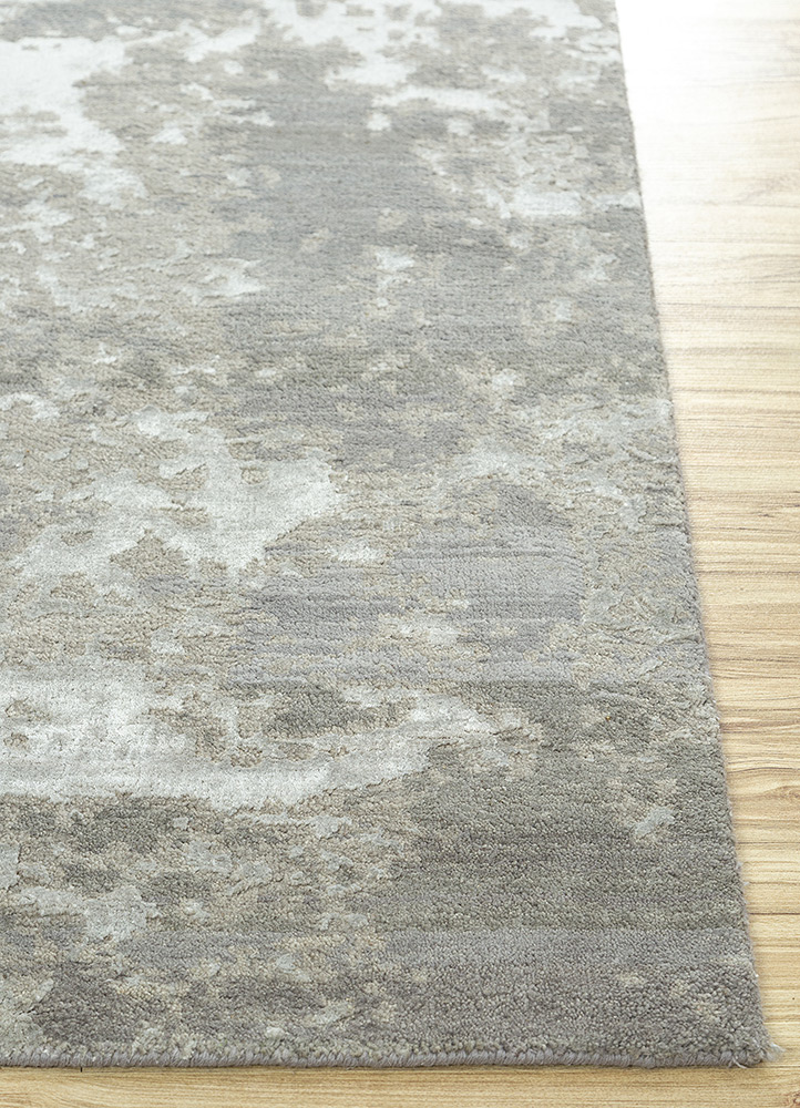 chaos theory by kavi grey and black wool and bamboo silk Hand Knotted Rug - Corner