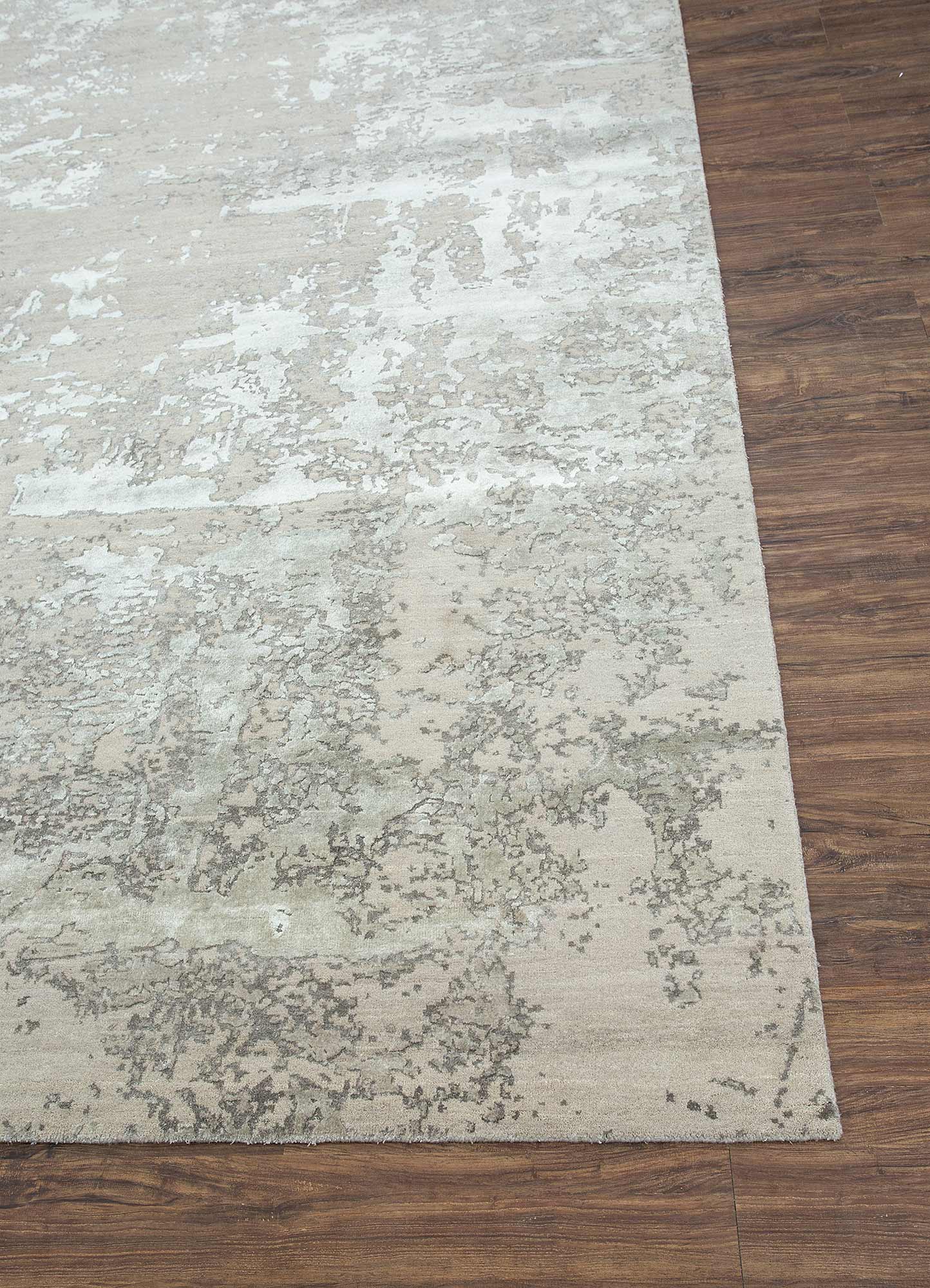 chaos theory by kavi grey and black wool and bamboo silk Hand Knotted Rug - Corner