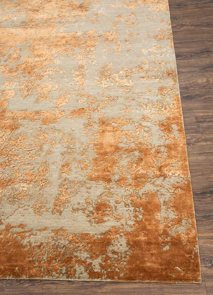 chaos theory by kavi beige and brown wool and bamboo silk Hand Knotted Rug - Corner