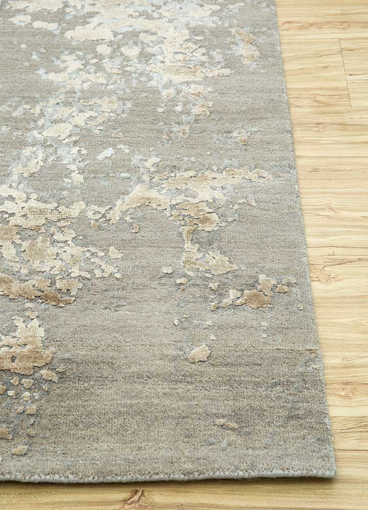 chaos theory by kavi grey and black wool and bamboo silk Hand Knotted Rug - Corner