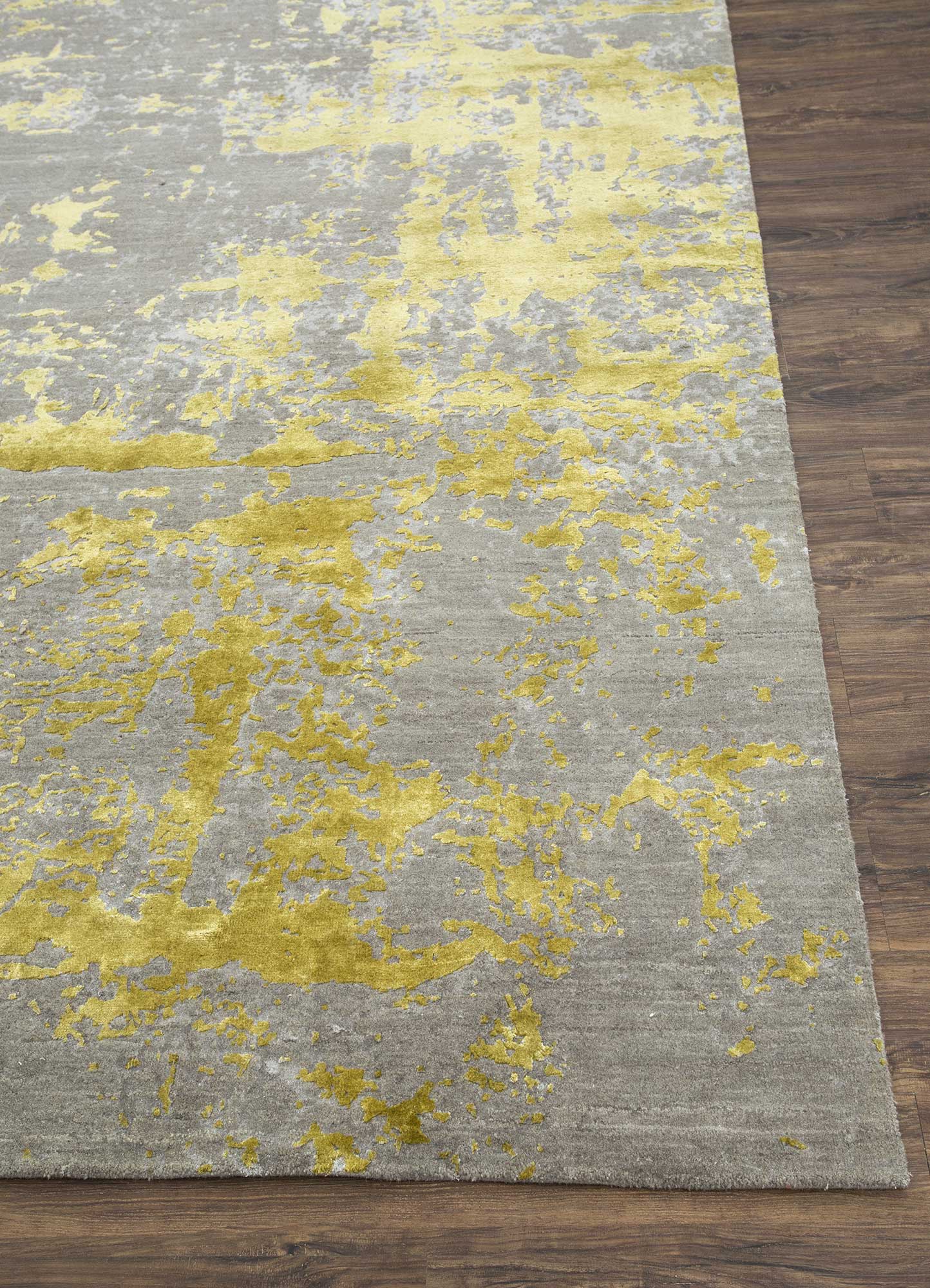 chaos theory by kavi grey and black wool and bamboo silk Hand Knotted Rug - Corner