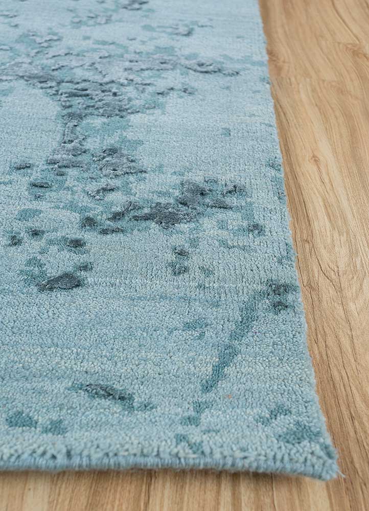 chaos theory by kavi blue wool and bamboo silk Hand Knotted Rug - Corner