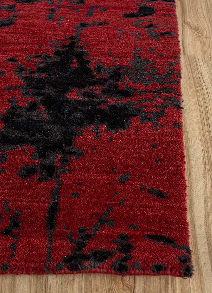 chaos theory by kavi red and orange wool and bamboo silk Hand Knotted Rug - Corner