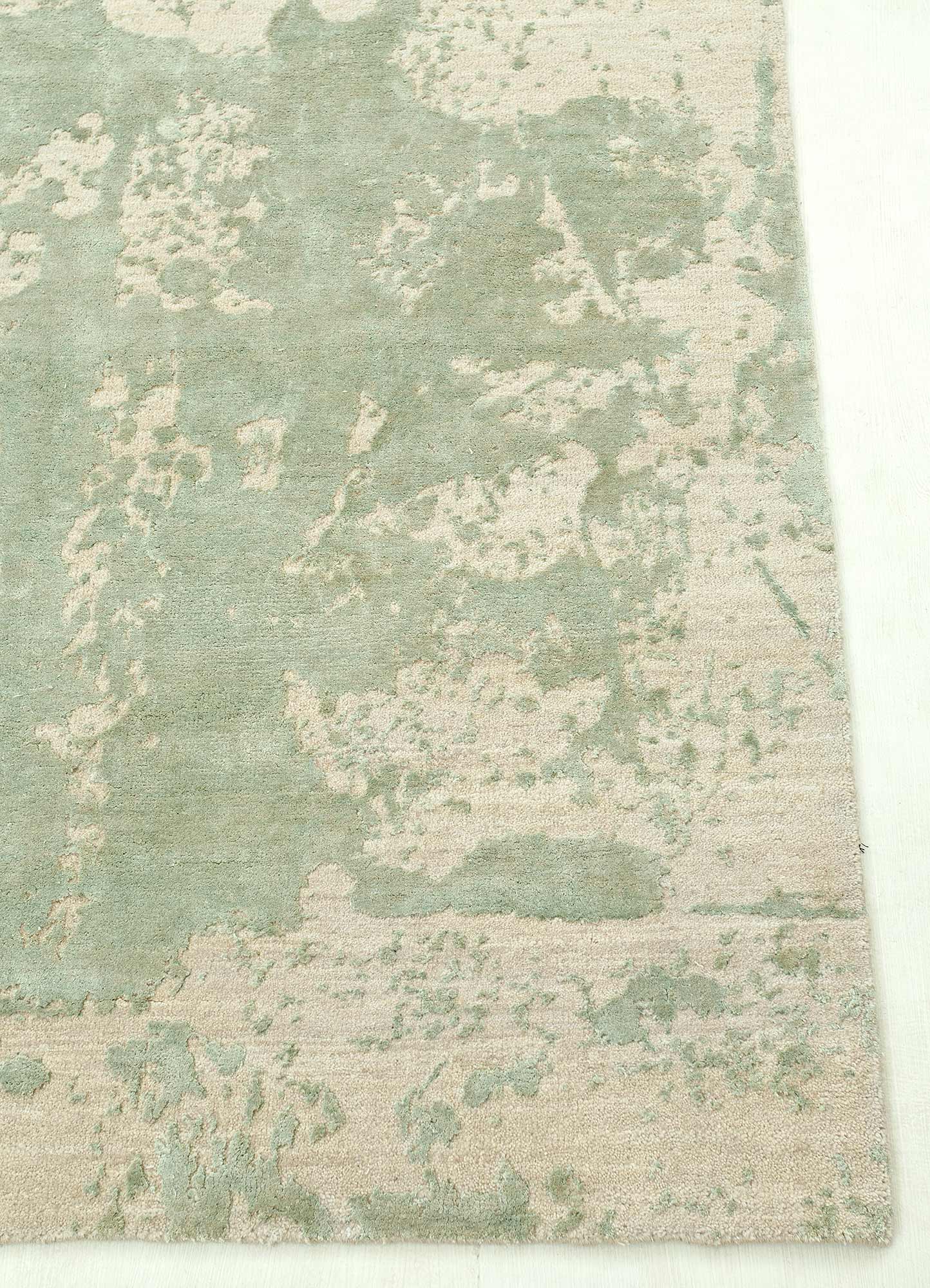 project error by kavi ivory wool and bamboo silk Hand Knotted Rug - Corner
